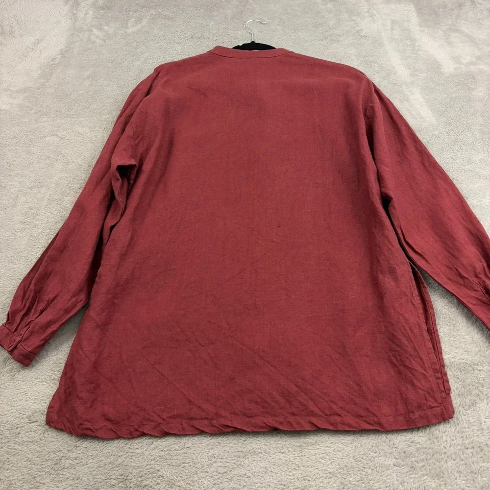 VTG Eileen Fisher Irish Linen Stand Collar Mandarin Shirt Womens‎ S Burnt Red